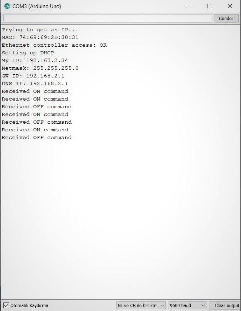 Ethernet Modülü ve Arduino Seri Monitör