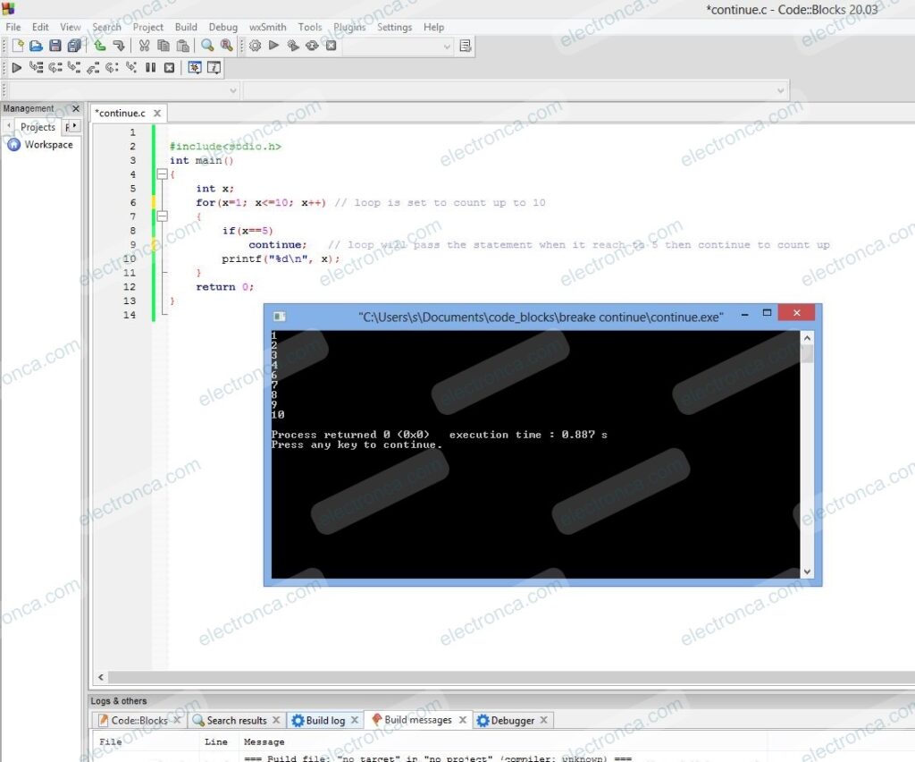 continue statement example