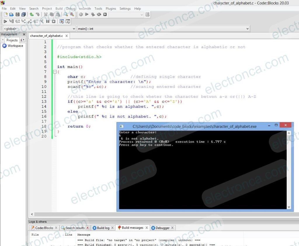 if else example 
program that checks whether the entered character is alphabetic or not