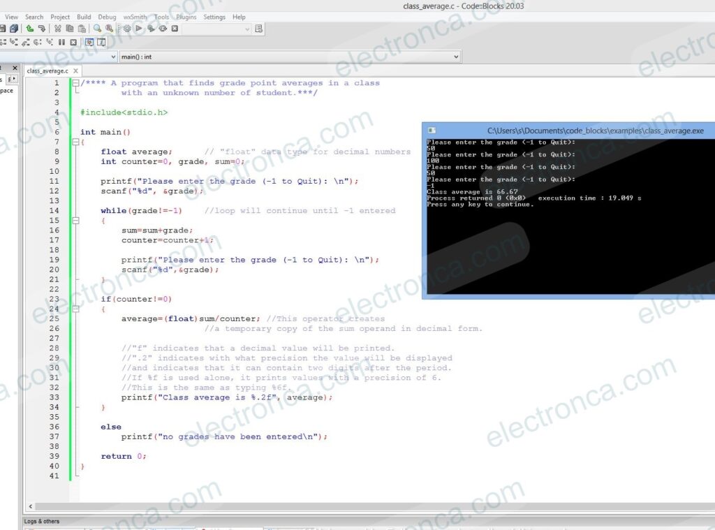 while loop example 
A program that finds grade point averages in a class with an unknown number of student