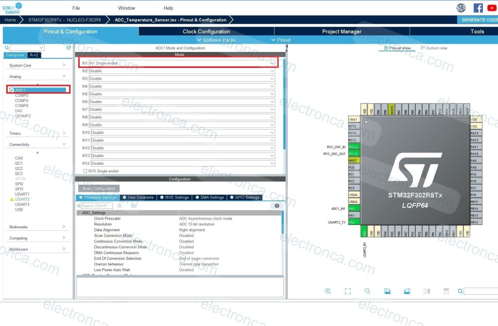 STM32F302R8 ADC1 Configuration