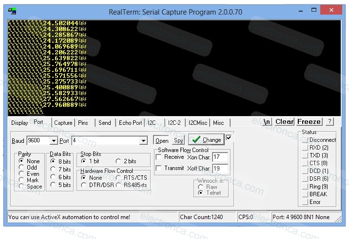 RealTerm Temperature Output LM335 Temperature Sensor
Analog to Digital Conversion (ADC) - LM335 Temperature Sensor