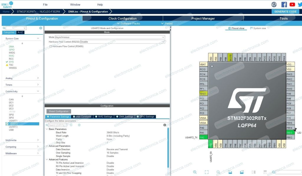 CubeMX USART2 Configuration